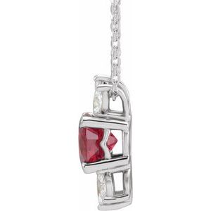 14K White Gold Round 6Mm Ghi I1 Lab-Grown Ruby And 1/5 Ctw Natural Diamond Necklace, Length: 18 In