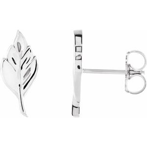 14K White Gold 13 X 5.8 Mm Pair Friction Backs Included Polished Decorative Leaf Earrings With Back