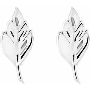14K White Gold 13 X 5.8 Mm Pair Friction Backs Included Polished Decorative Leaf Earrings With Back