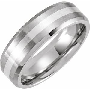 Cobalt 7 mm Beveled Band with Silver Inlay Size 9