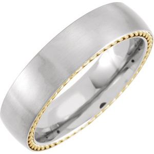 Titanium 6 mm Half Round Band with Yellow Gold PVD Rope Inlay