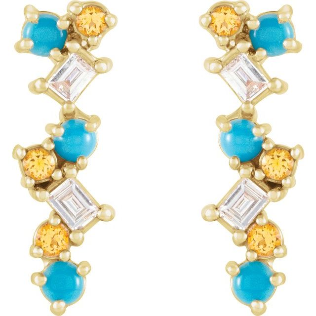 14K Yellow Or Yellow Gold Pair Friction Back Polished Natural Multi-Gemstone And 1/10 Ctw Natural Diamond Bar Earrings