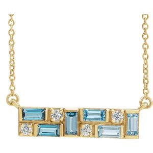 14K Yellow Gold G-H I1 Natural Blue Multi-Gemstone And 1/8 Ctw Natural Diamond Necklace, Length: 18 In