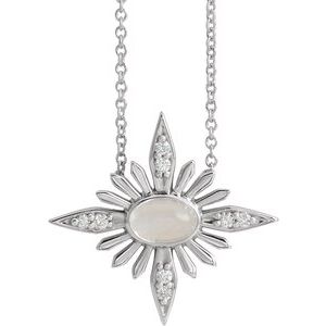 14K White Gold Oval 6 X 4Mm G-H I1 Natural Rainbow Moonstone And .08 Ctw Natural Diamond Necklace, Length: 18 In