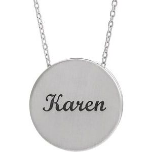 Sterling Silver 17 Mm 16-18 In Polished Disc Necklace With Scroll Detail