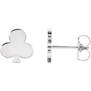 14K White Gold 8.8 X 8.5 Mm Pair Friction Backs Included Polished Club Earrings With Back