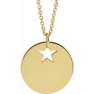 14K Yellow Gold Star Cutout 15 Mm 16-18 In Polished Disc Necklace
