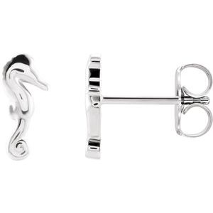 Sterling Silver 9.2 X 4.3 Mm Pair Friction Backs Included Polished Seahorse Earrings With Back