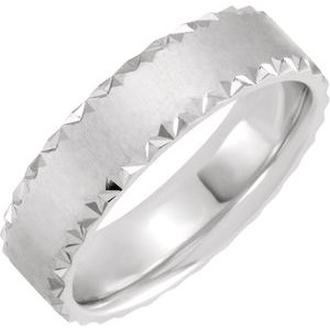 14K White Gold 6 Mm Polished Scalloped Edge Comfort-Fit Satin Finished Band Size 10