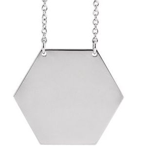 14K White Gold 20 X 20 Mm 18 In Polished Hexagon Necklace