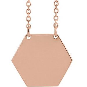 18K Rose Gold-Plated Sterling Silver 14 mm Engravable Hexagon 16" Necklace