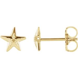 14K Yellow Gold 6.7 X 6.6 Mm Pair Friction Backs Polished Starfish Earrings