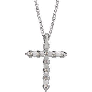 14K White Gold Round I1, G-H 16-18 In Polished Natural Diamond Cross Necklace