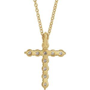 14K Yellow Gold Round I1, G-H 16-18 In Polished Natural Diamond Cross Necklace