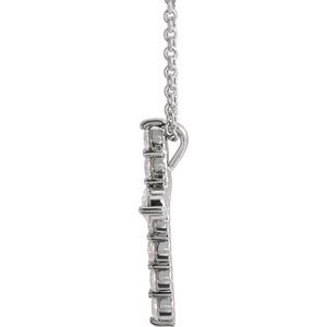 14K White Gold Round I1, G-H 16-18 In Polished Natural Diamond Cross Necklace