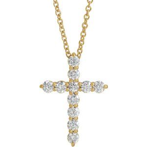 14K Yellow Gold Round Si1-Si2, G-H 16-18 In Polished Lab-Grown Diamond Cross Necklace