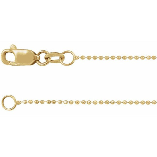 14K Yellow Gold Bead 1 Mm 24 In Lobster Clasp Diamond-Cut Diamond-Cut Bead Chain