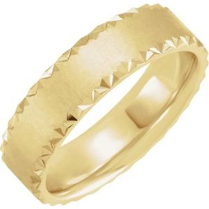 14K Yellow Gold 6 Mm Polished Scalloped Edge Comfort-Fit Satin Finished Band Size 10