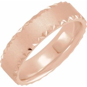 14K Rose Gold 6 Mm Polished Scalloped Edge Comfort-Fit Satin Finished Band Size 10