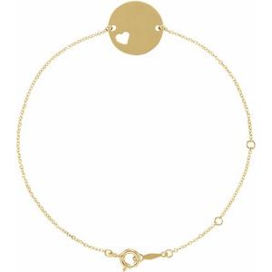 14K Yellow Gold-Plated Sterling Silver 15 X 15 Mm 7-8 In Polished Engravable Pierced Heart Disc Bracelet