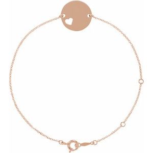 Sterling Silver 15 X 15 Mm 7-8 In Polished Engravable Pierced Heart Disc Bracelet