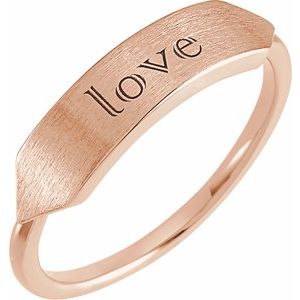 14K Rose Gold Rectangle 19.7 X 5 Mm Brush Polished Signet Ring Size 7