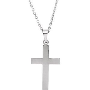 14K White Gold 18 X 12 Mm 18 In Polished Cross Necklace