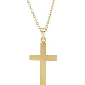 14K Yellow Gold 18 X 12 Mm 18 In Polished Cross Necklace