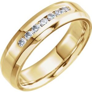 14K Yellow Gold Set 10 Natural Diamond Round 2.2 Mm 6 Mm Si2-Si3, G-H Polished 1/4 Ctw Natural Diamond Beveled Edge Comfort-Fit Band Size 10