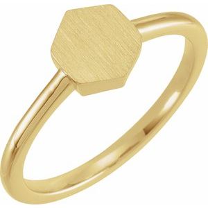 14K Yellow Gold Hexagon 9.5 X 8 Mm Brush Polished Signet Ring Size 7