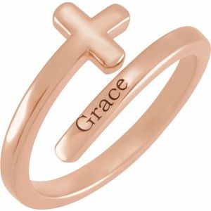 14K Rose Gold Polished Sideways Cross Ring Size 7