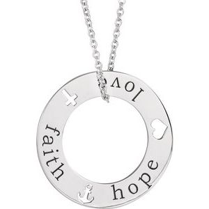 Sterling Silver Faith/Hope/Love 20 Mm 16-18 In Polished Faith,Hope,Love Circle Necklace