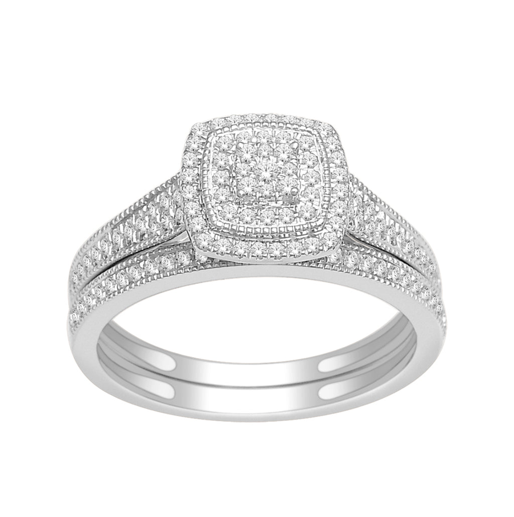 10K White Gold 0.33 Ct Round Diamonds Bridal Set Ring