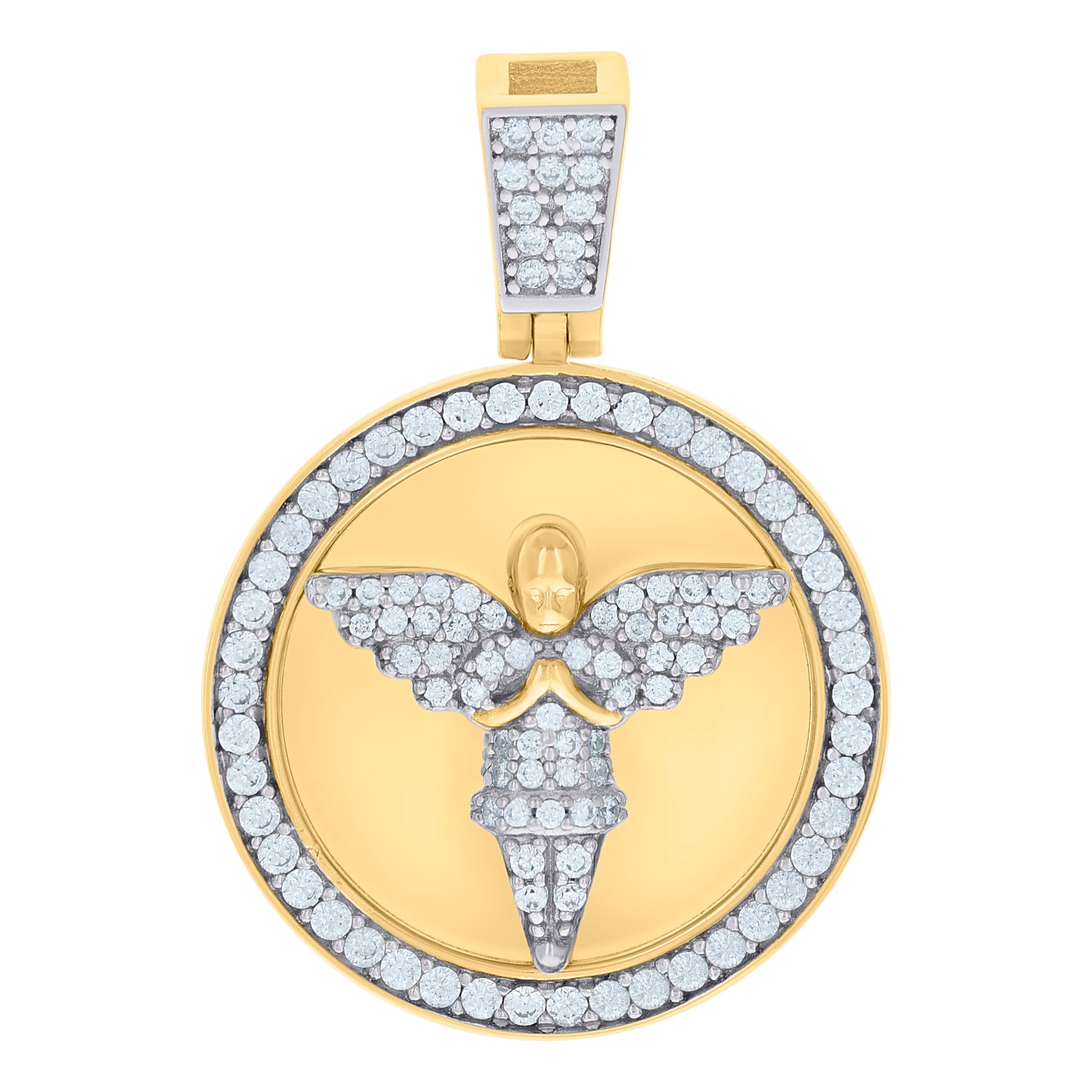 Sterling Silver Mens Cubic-Zirconia Medallion Angel Religious Charm Pendant