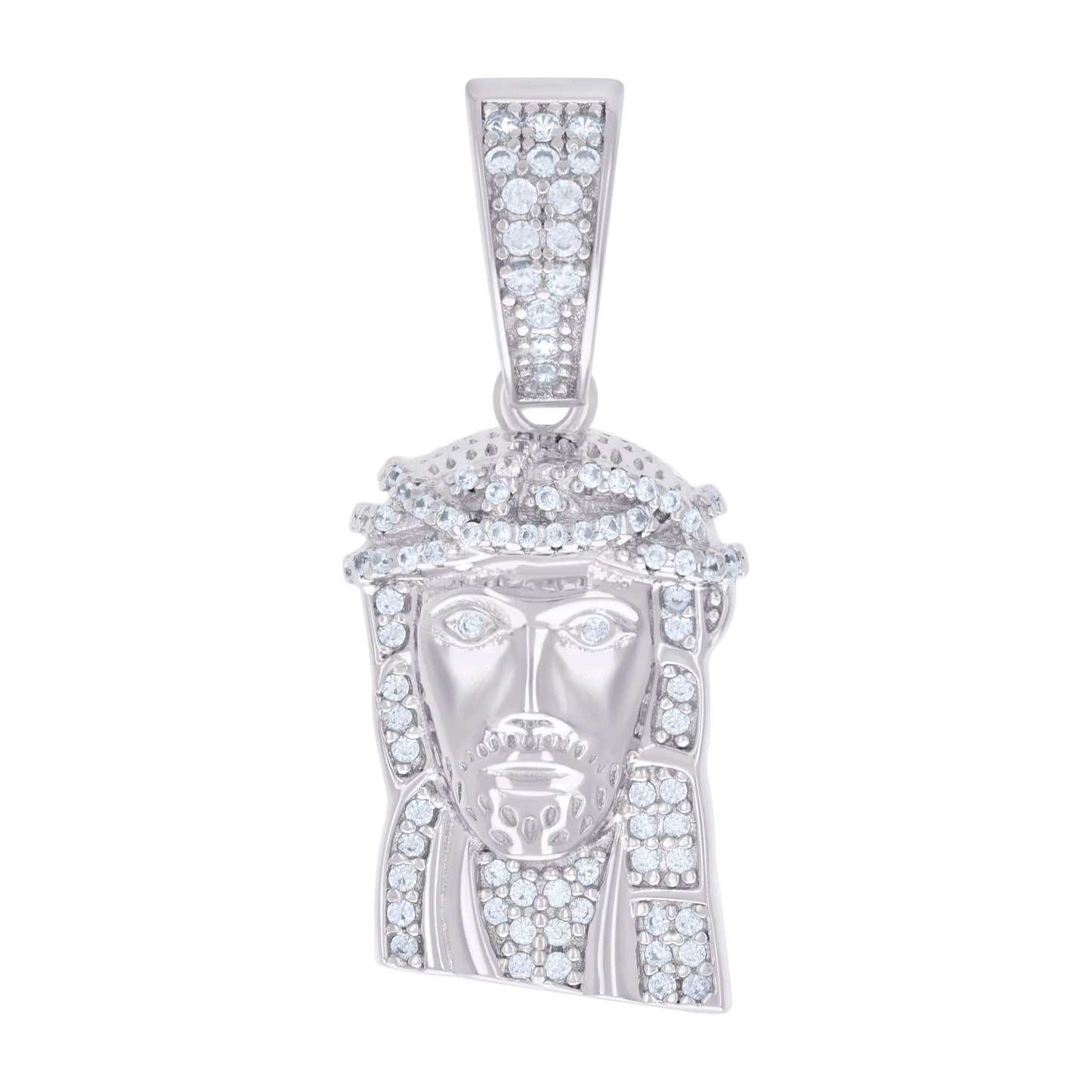 Sterling Silver Mens Cubic-Zirconia Jesus Religious Charm Pendant