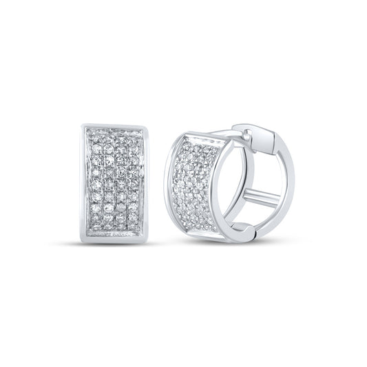 Sterling Silver Diamond Unisex Mens Womens Hoop Earrings 1/6 Cttw, Length: 0.35 In, Width: 0.18 In