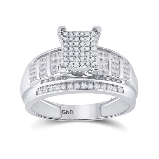 Sterling Silver Round Diamond Cluster Bridal Wedding Engagement Ring 5/8 Cttw, Womens Size: 5-10