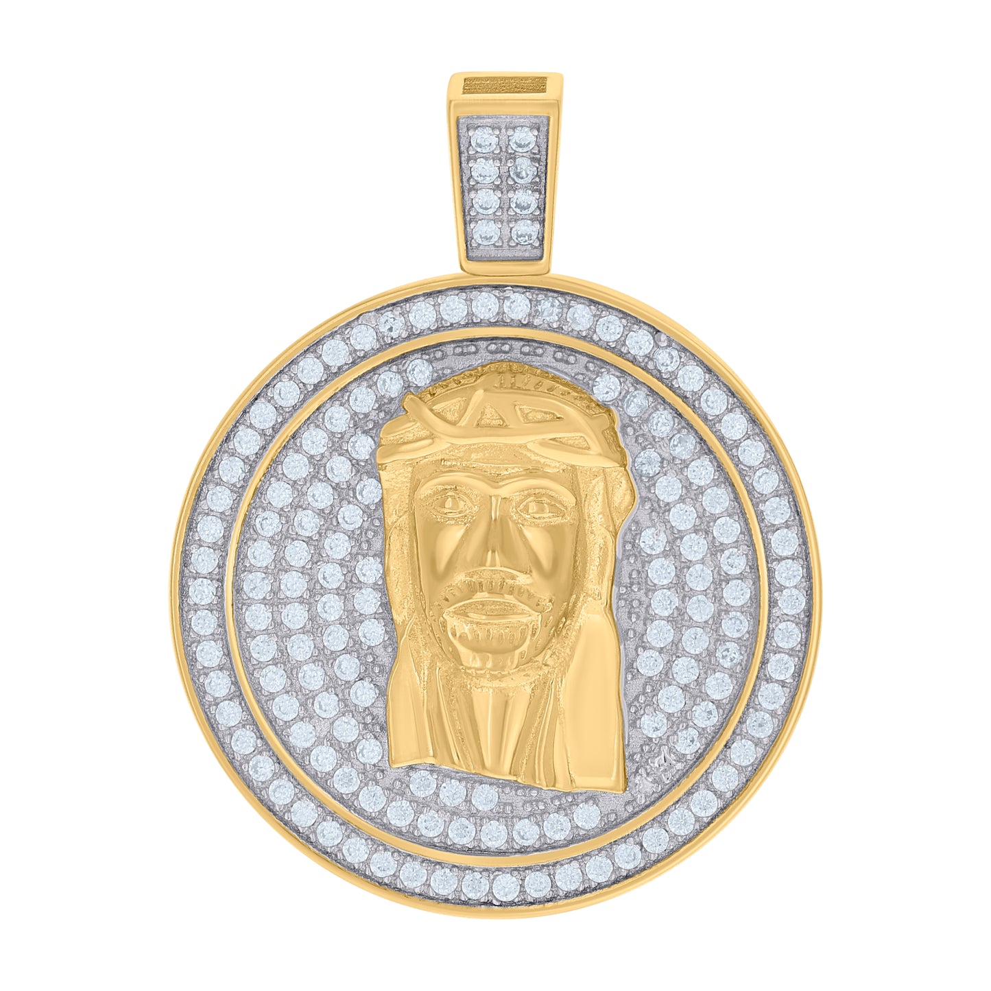 Sterling Silver Mens Cubic-Zirconia Medallion Jesus Religious Charm Pendant