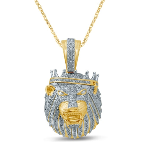 10K Yellow Gold 0.84-0.91 Cttw Diamond Lion Head Pendant