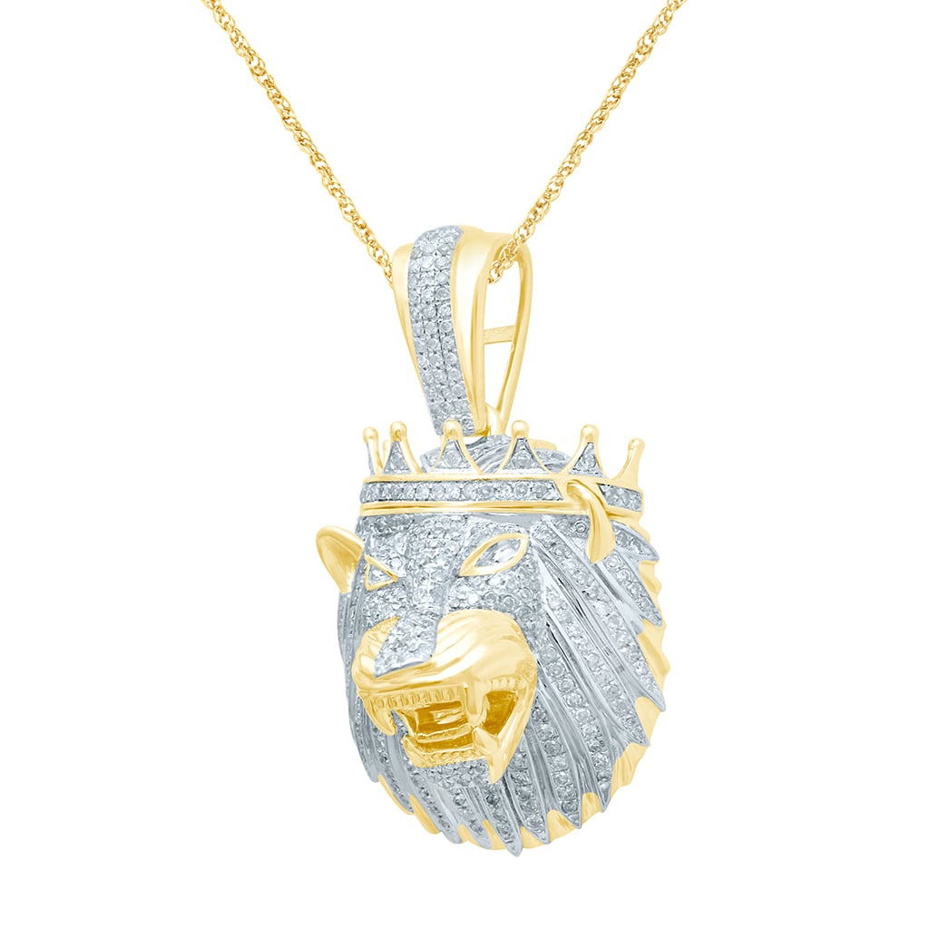 10K Yellow Gold 0.84-0.91 Cttw Diamond Lion Head Pendant