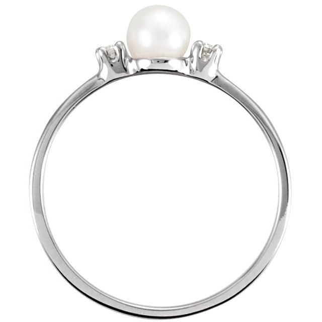 14K White Gold 4.5 Mm Polished Cultured White Akoya Pearl And .04 Ctw Natural Diamond Ring, Size 6