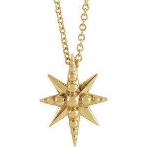 14K Yellow Gold 14.8 X 10.79 Mm 16-18 In Polished Beaded Star Necklace