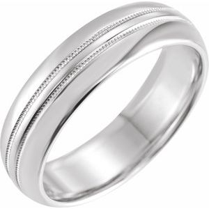 14K White Gold 6 Mm Polished Comfort-Fit Double Milgrain Fancy Band Size 10