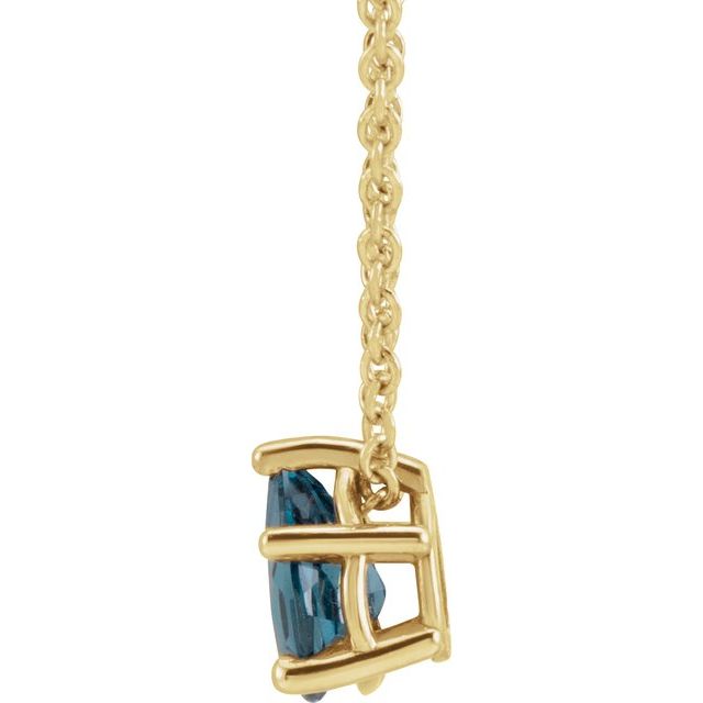14K Yellow Gold Pear 6 X 4 Mm 16-18 In Polished Natural London Blue Topaz Necklace
