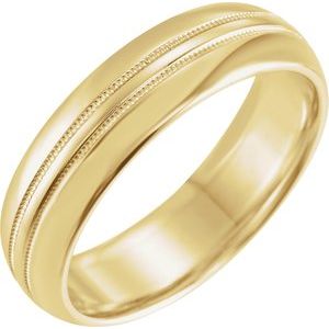 14K Yellow Gold 6 Mm Polished Comfort-Fit Double Milgrain Fancy Band Size 11