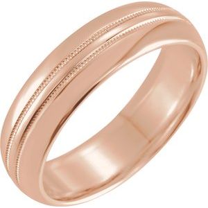 10K Yellow Or White Or Rose Gold 6 mm Double Milgrain Comfort-Fit Half Round Band