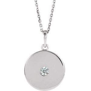 14K White Gold Round 3Mm G-H Si2-Si3 1/10 Ctw Natural Diamond Disc Pendant Necklace, Length: 18 In