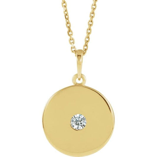 14K Yellow Gold Round 3Mm Si2-Si3, G-H 16-18 In Polished 1/10 Ctw Natural Diamond Disc Pendant Necklace