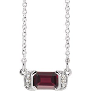 14K White Gold Emerald 6 X 4Mm G-H I1 Natural Mozambique Garnet And .02 Ctw Natural Diamond Bar Necklace, Length: 16 In