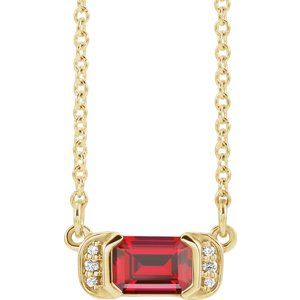 14K Yellow Gold Emerald 6 X 4Mm G-H I1 Lab-Grown Ruby And .02 Ctw Natural Diamond Bar Necklace, Length: 16 In